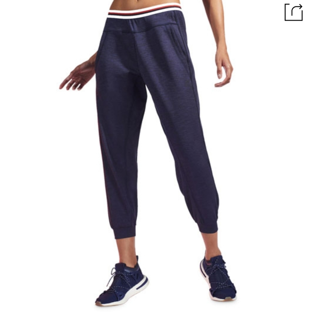 LNDR| Solar Cropped Track Pants In Navy Marl Striped Waistband Size Small